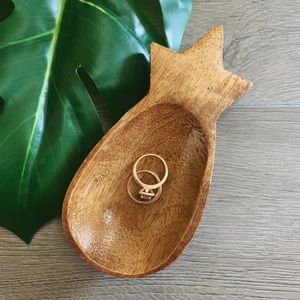Carved Wooden Pineapple Vintage Jewelry Dish Boho